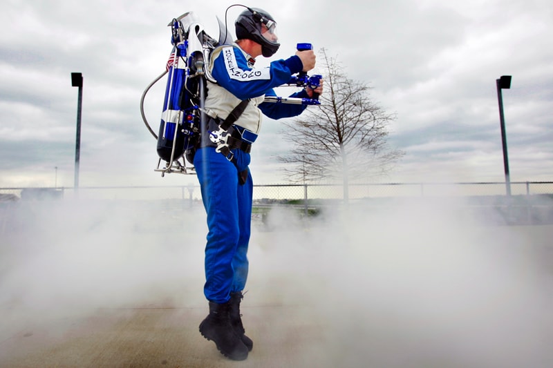 The Rocketman lifting off in a cloud of steam