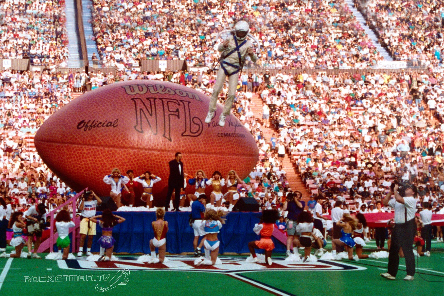 The Rocketman flying at the Super Bowl halftime show