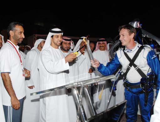 The Rocketman meeting Sheikh Mansour bin Zayed at a night event in Abu Dhabi