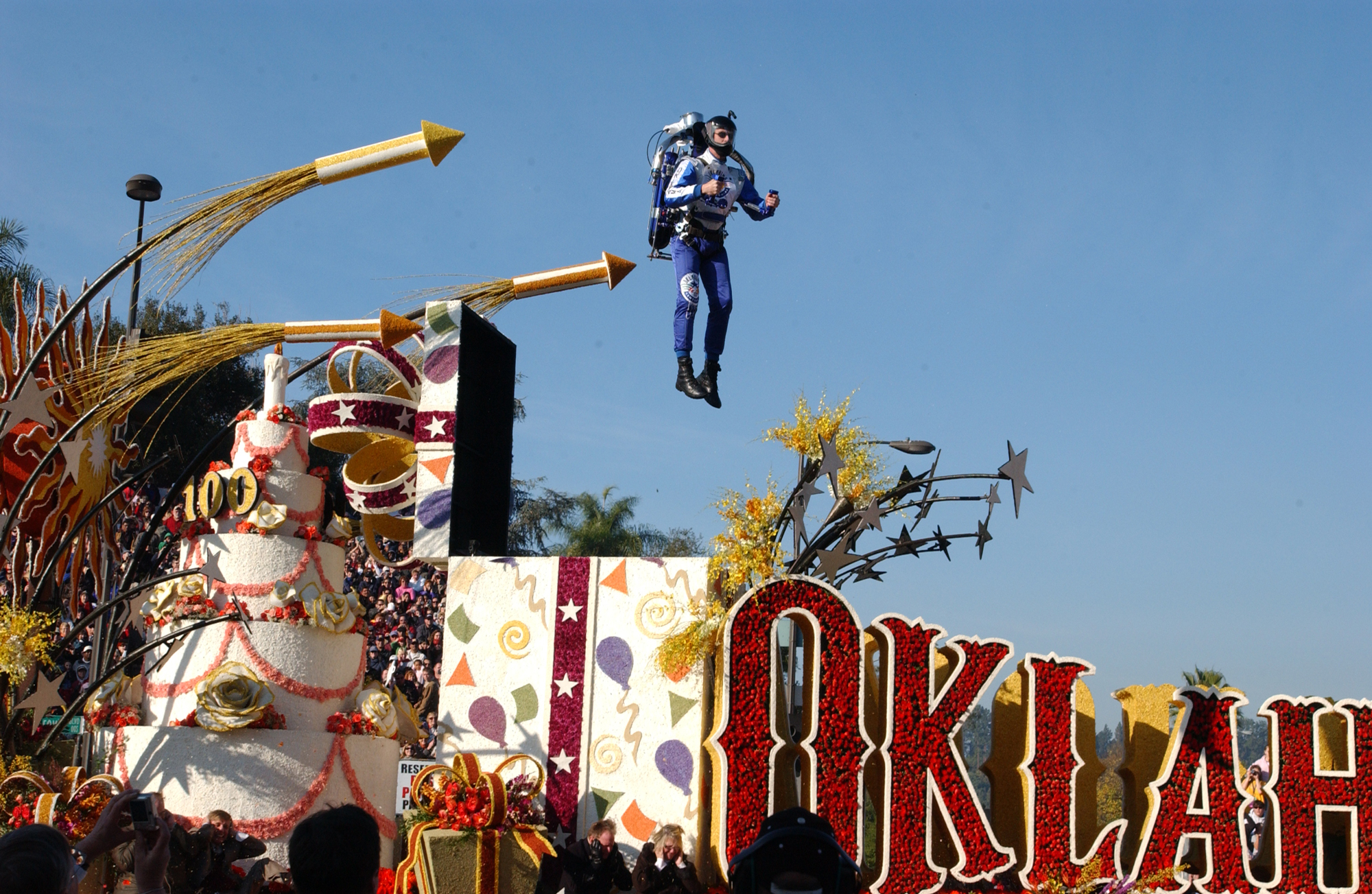 Rocketman performing at a parade and festival